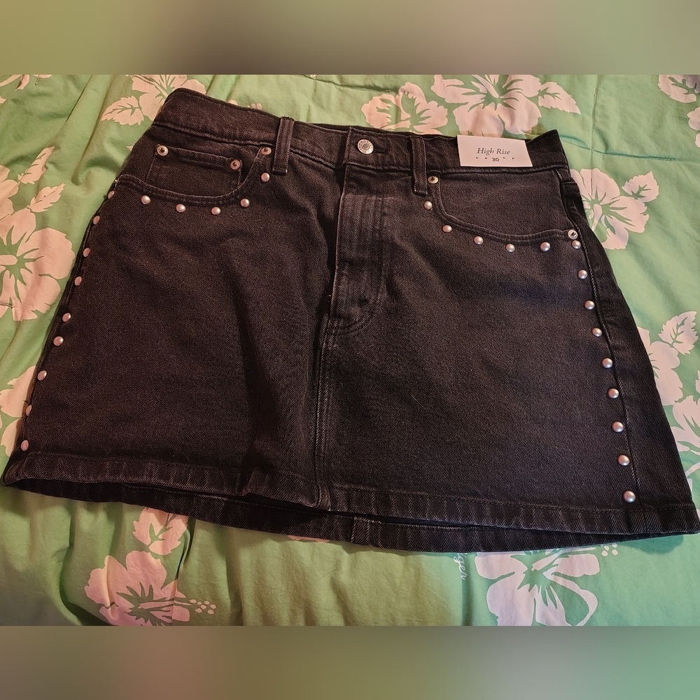 Abercrombie & Fitch Black Denim Studded Mini Skirt